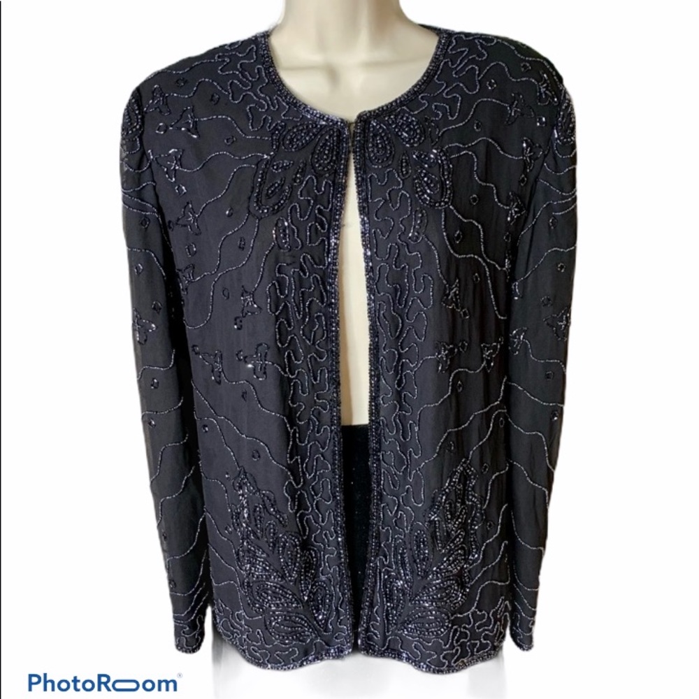 Vintage JMD New York Women’s Black Beaded Evening Cardigan Jacket